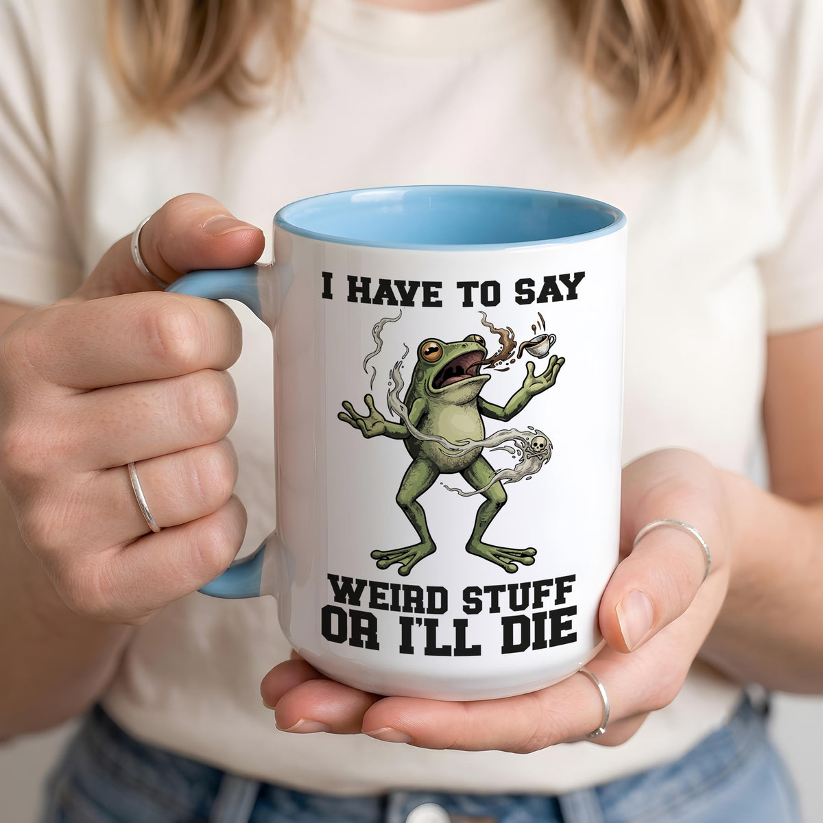 I Have To Say Weird Stuff Or I'll Die Mug, Funny Frog Coffee Cup, Quirky Animal Lover Gift