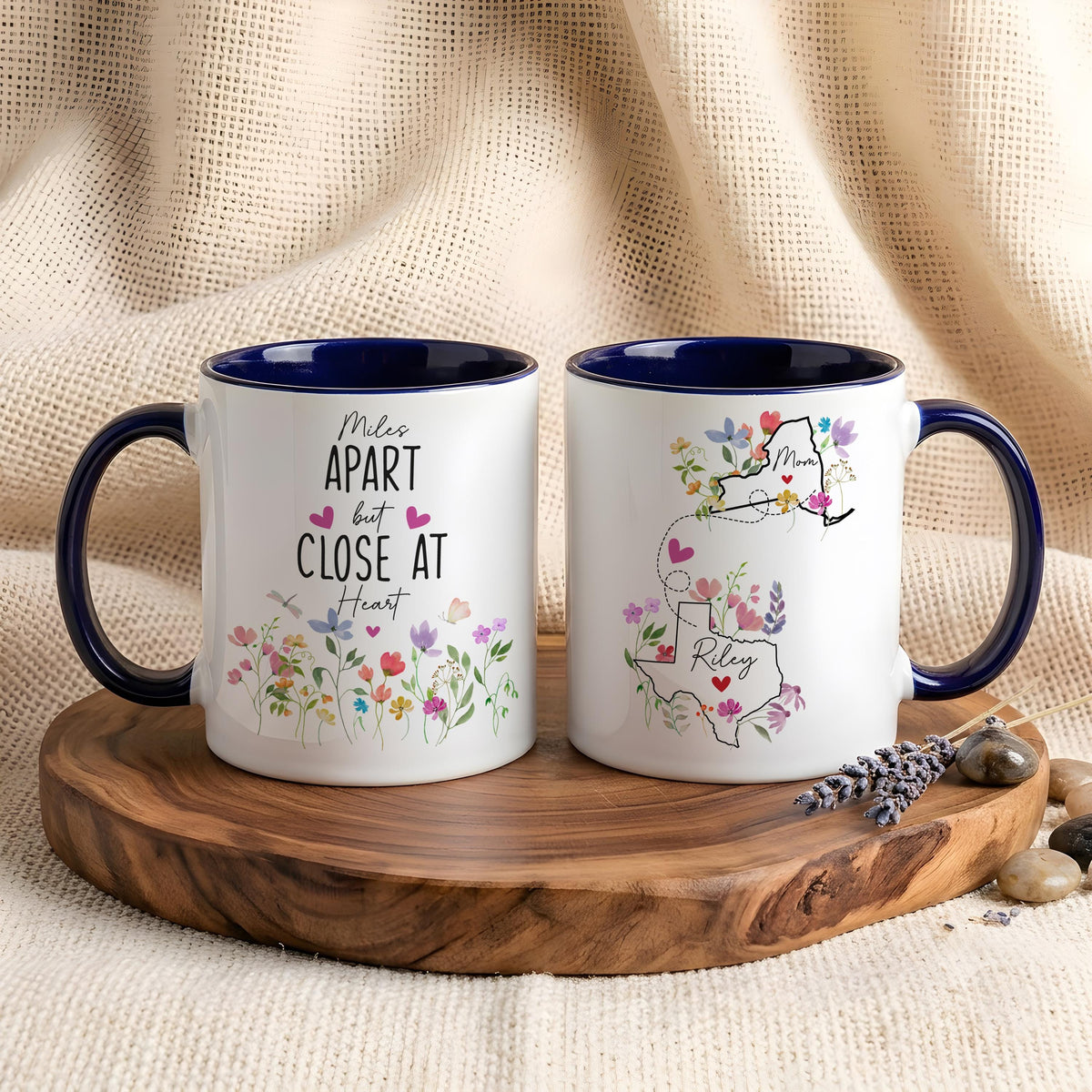 Personalized Floral State Mug, Miles Apart But Close At Heart Cup, Long Distance Gift
