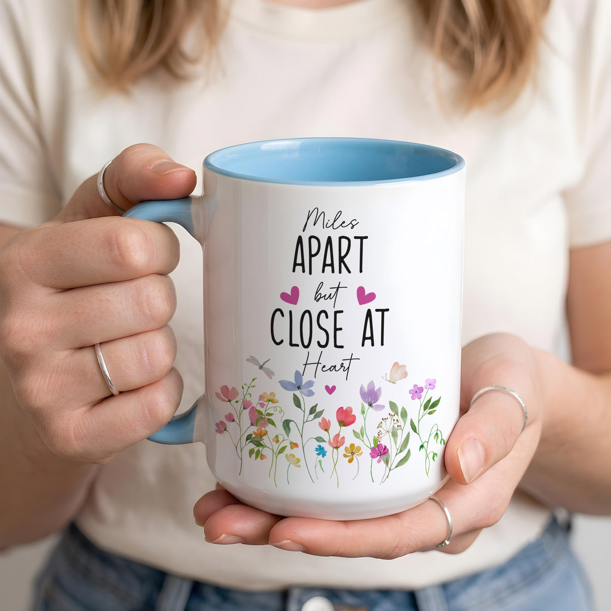 Personalized Floral State Mug, Miles Apart But Close At Heart Cup, Long Distance Gift