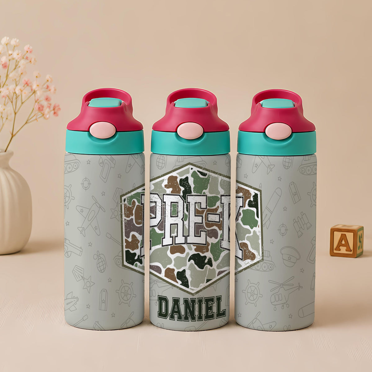 Personalized Camo Kids Stainless Steel Tumbler, Custom Name Drinkware, Back to School Supplies