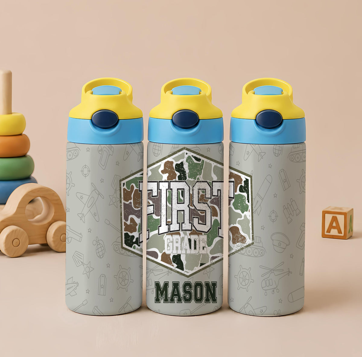 Personalized Camo Kids Stainless Steel Tumbler, Custom Name Drinkware, Back to School Supplies