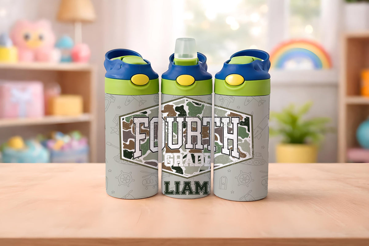 Personalized Camo Kids Stainless Steel Tumbler, Custom Name Drinkware, Back to School Supplies