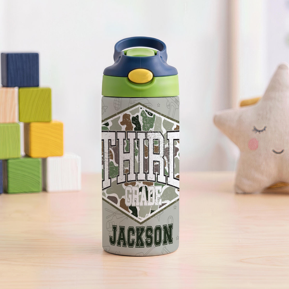 Personalized Camo Kids Stainless Steel Tumbler, Custom Name Drinkware, Back to School Supplies