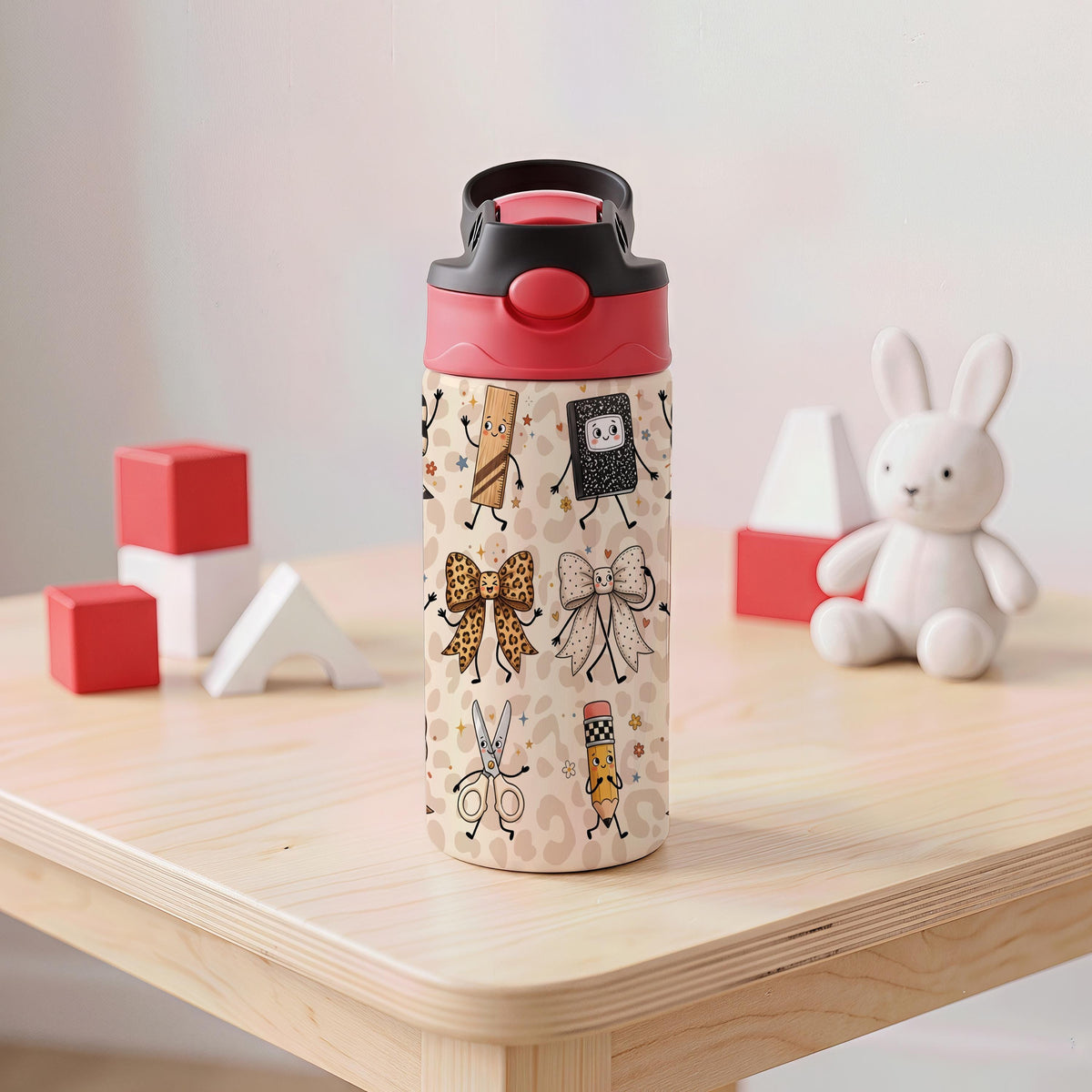 Personalized Kids Stainless Steel Tumbler, Back to School Leopard Bow Design