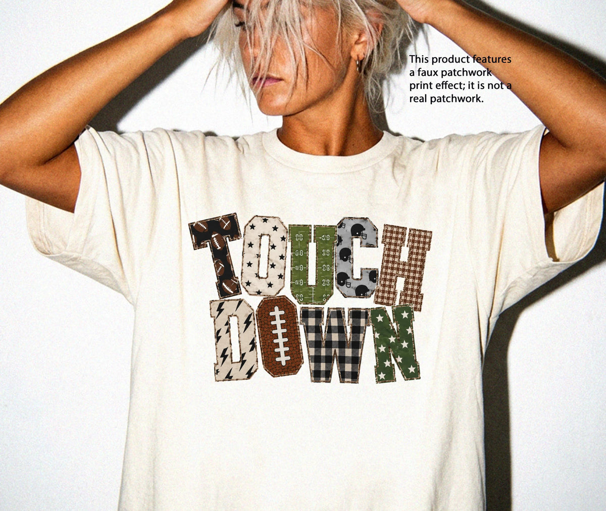 Faux Patchwork Touch Down Comfort Colors® Shirt, Football Season Tee, Sports Lover Gift