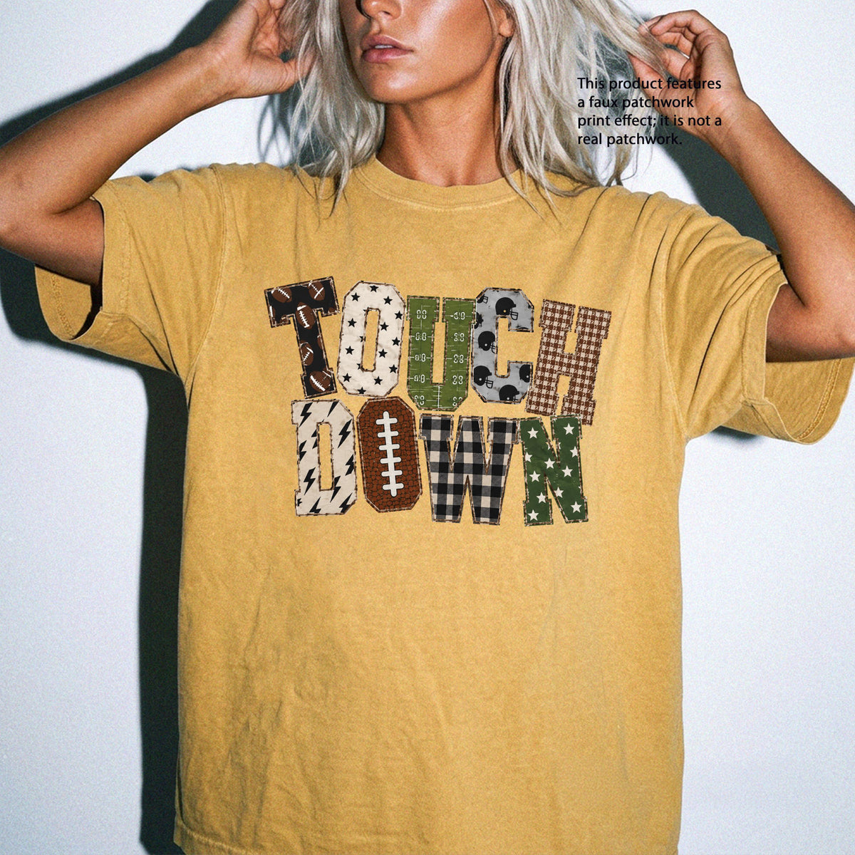Faux Patchwork Touch Down Comfort Colors® Shirt, Football Season Tee, Sports Lover Gift