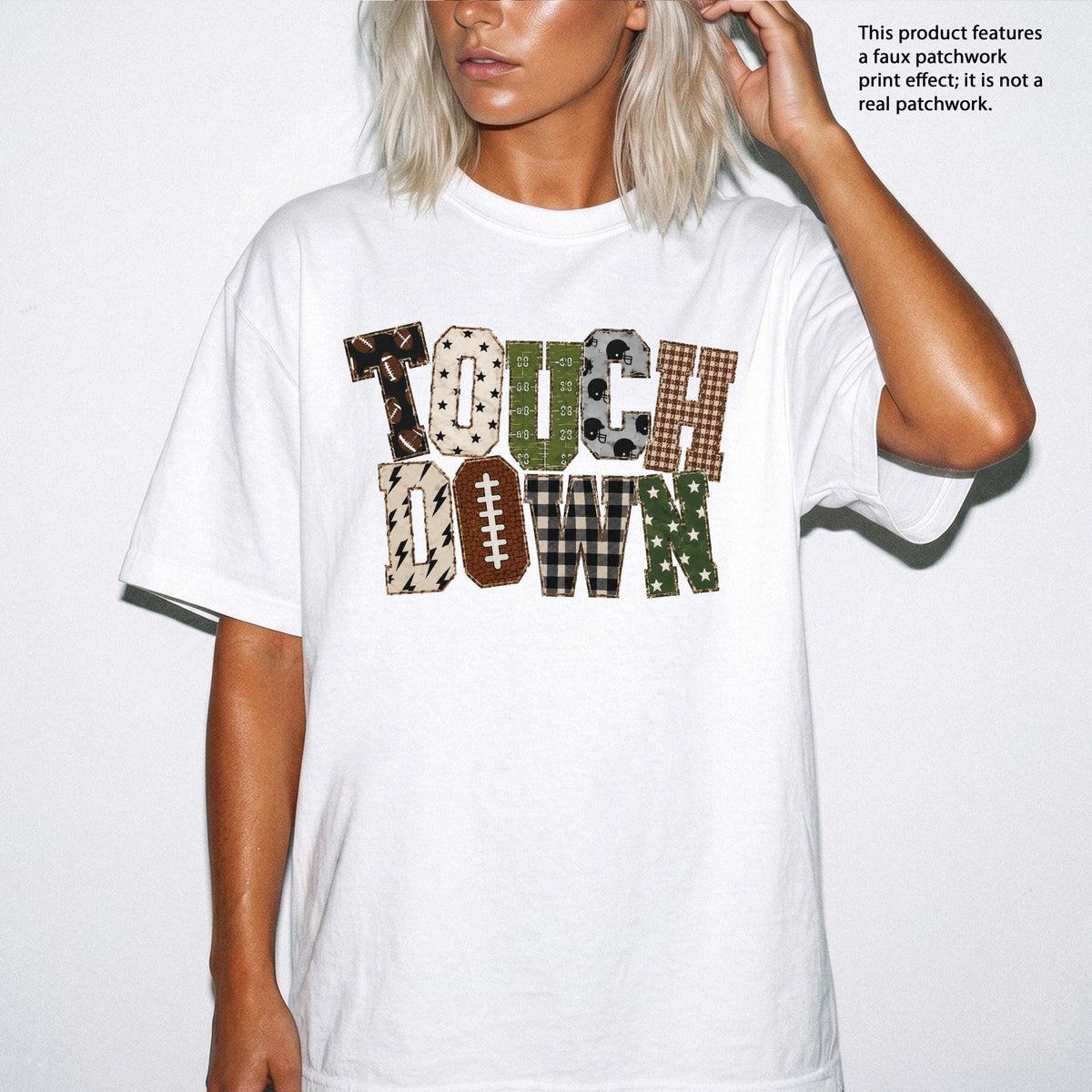 Faux Patchwork Touch Down Comfort Colors® Shirt, Football Season Tee, Sports Lover Gift