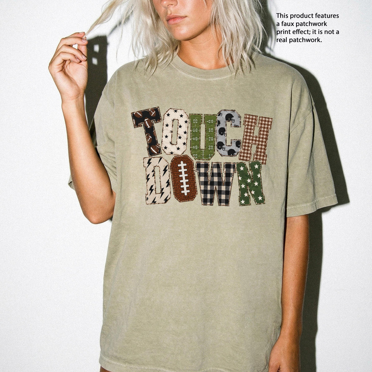 Faux Patchwork Touch Down Comfort Colors® Shirt, Football Season Tee, Sports Lover Gift