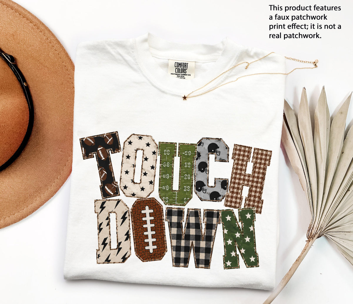 Faux Patchwork Touch Down Comfort Colors® Shirt, Football Season Tees, Sports Mama Gift