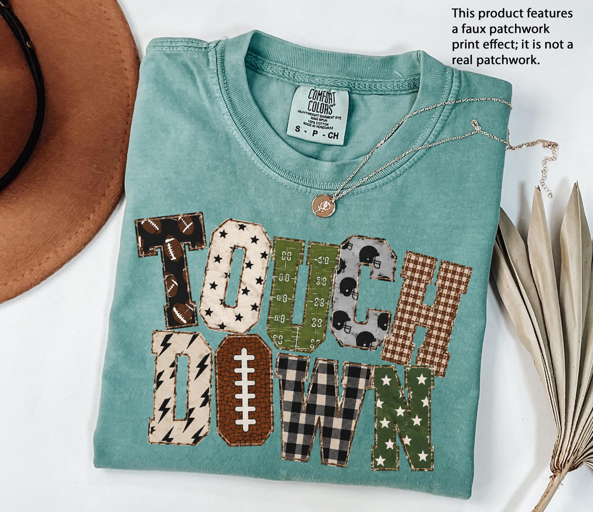 Faux Patchwork Touch Down Comfort Colors® Shirt, Football Season Tees, Sports Mama Gift