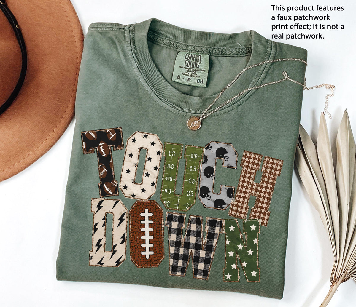 Faux Patchwork Touch Down Comfort Colors® Shirt, Football Season Tees, Sports Mama Gift