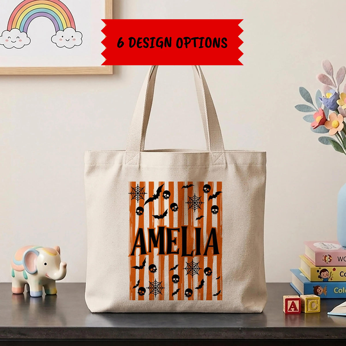 Personalized Halloween Canvas Tote Bag