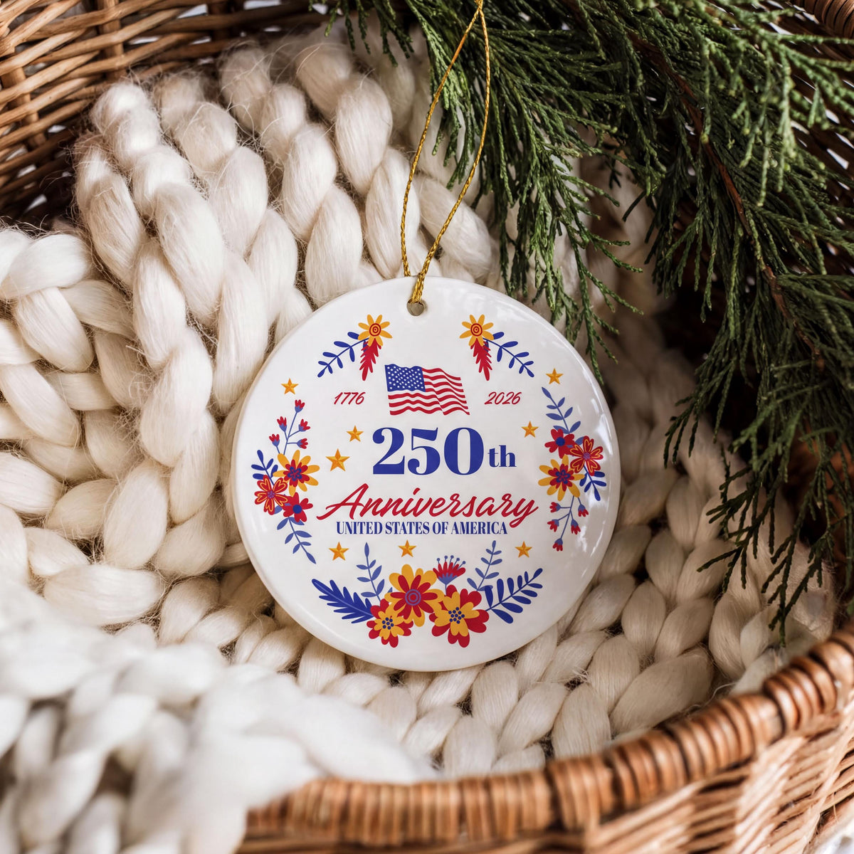 250th Anniversary USA Ornament, 1776-2026 America Keepsake, 4th of July Ceramic Decor