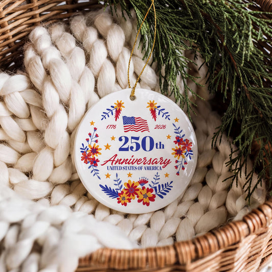 250th Anniversary USA Ornament, 1776-2026 America Keepsake, 4th of July Ceramic Decor
