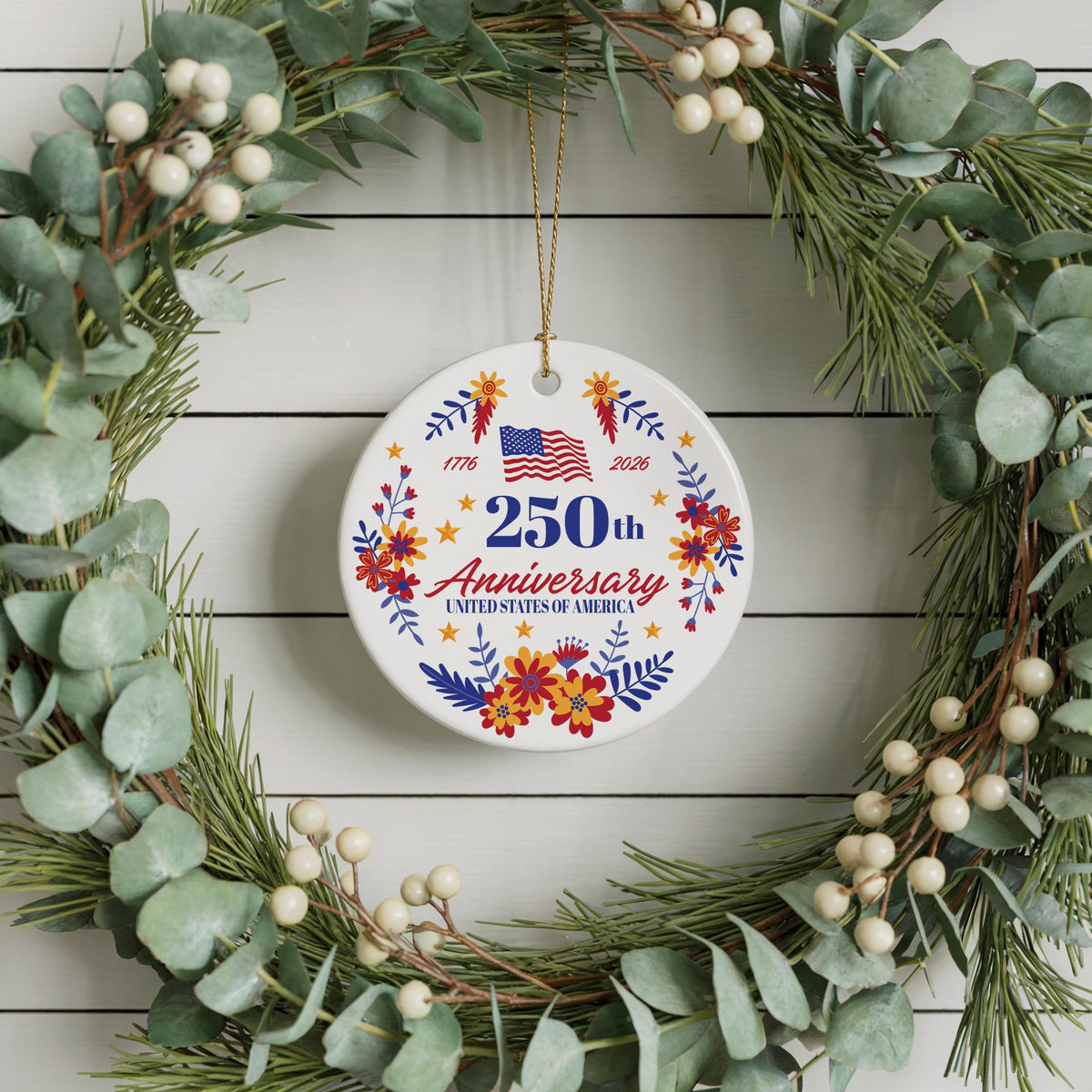 250th Anniversary USA Ornament, 1776-2026 America Keepsake, 4th of July Ceramic Decor