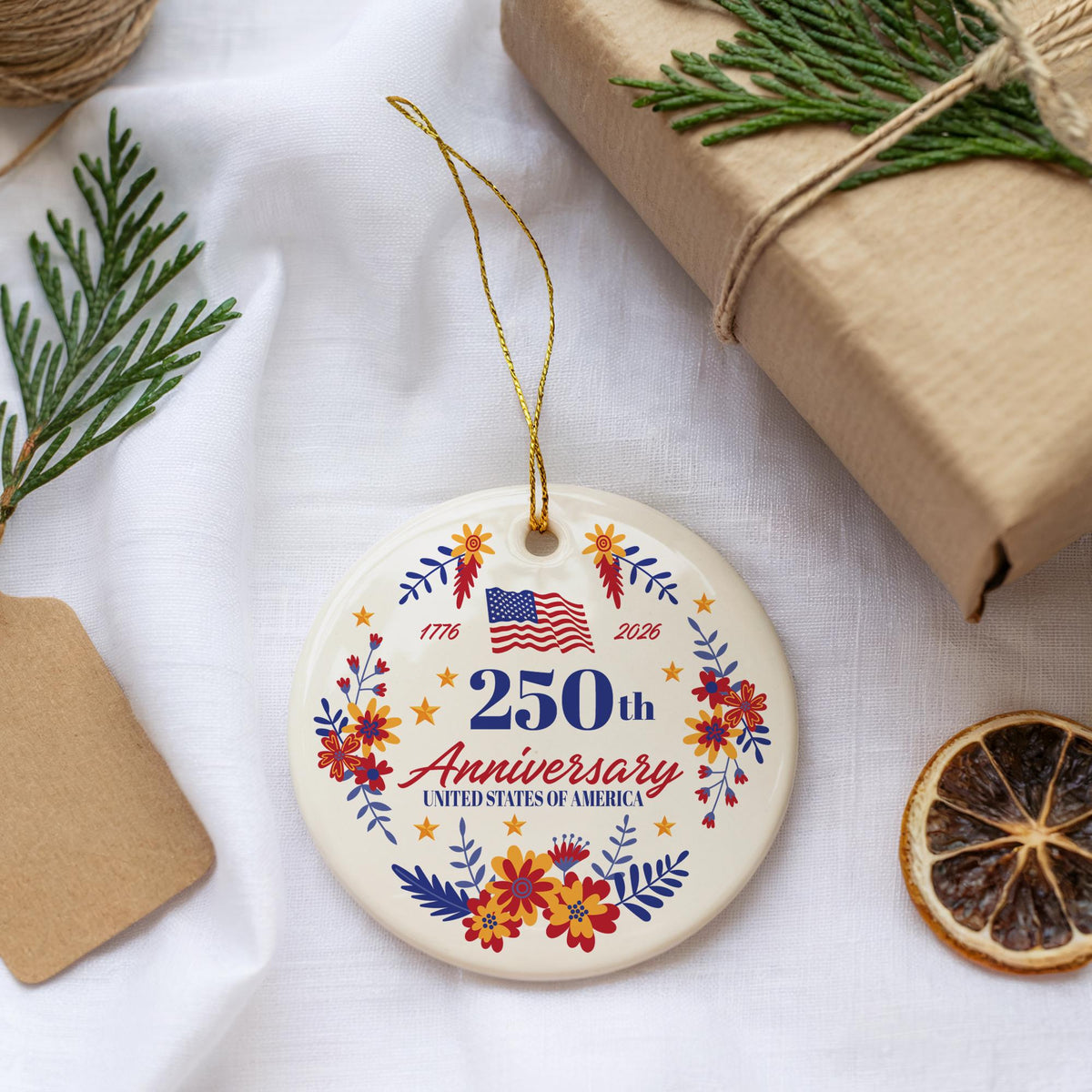 250th Anniversary USA Ornament, 1776-2026 America Keepsake, 4th of July Ceramic Decor