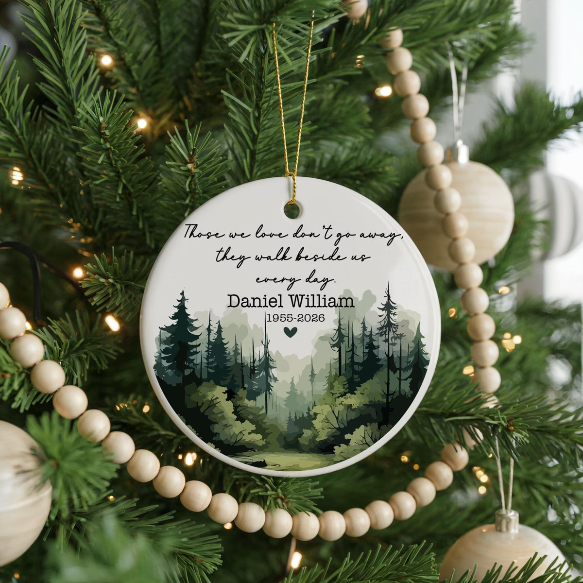 Custom Ceramic Memorial Ornament, Remembrance Keepsake, Forest Scene (Double-Sided)
