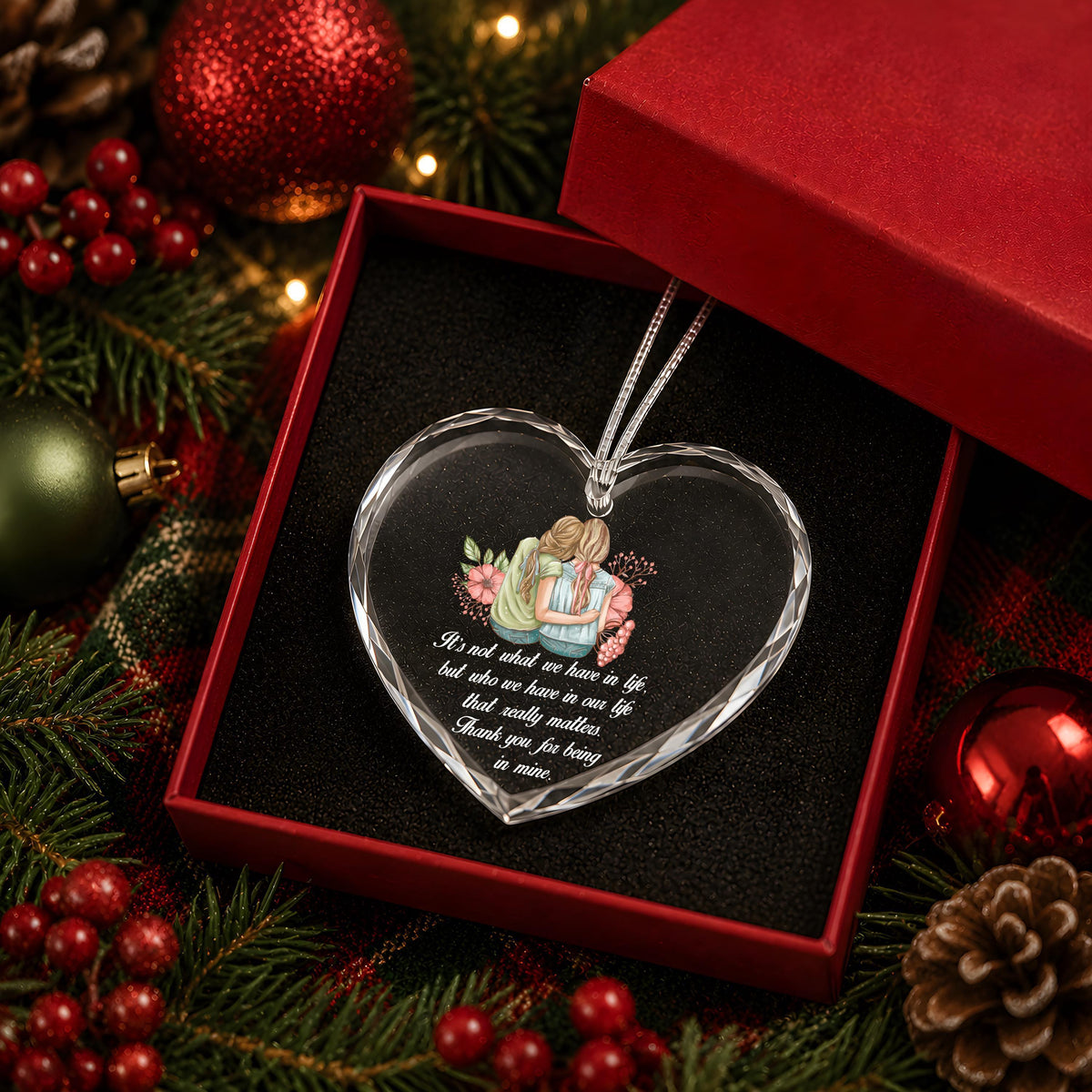 Crystal Glass Ornament, Round or Heart Shape, Friendship Keepsake, Personalized Gift