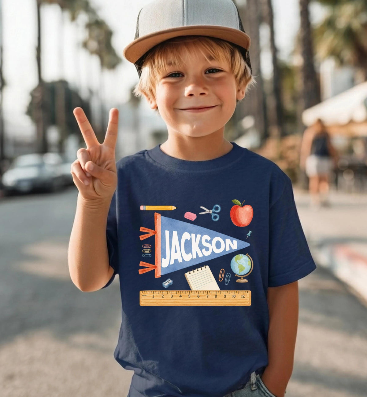 Custom First Day of School Shirt, Back to School Flag Name Tee, Kids School Gift Shirts