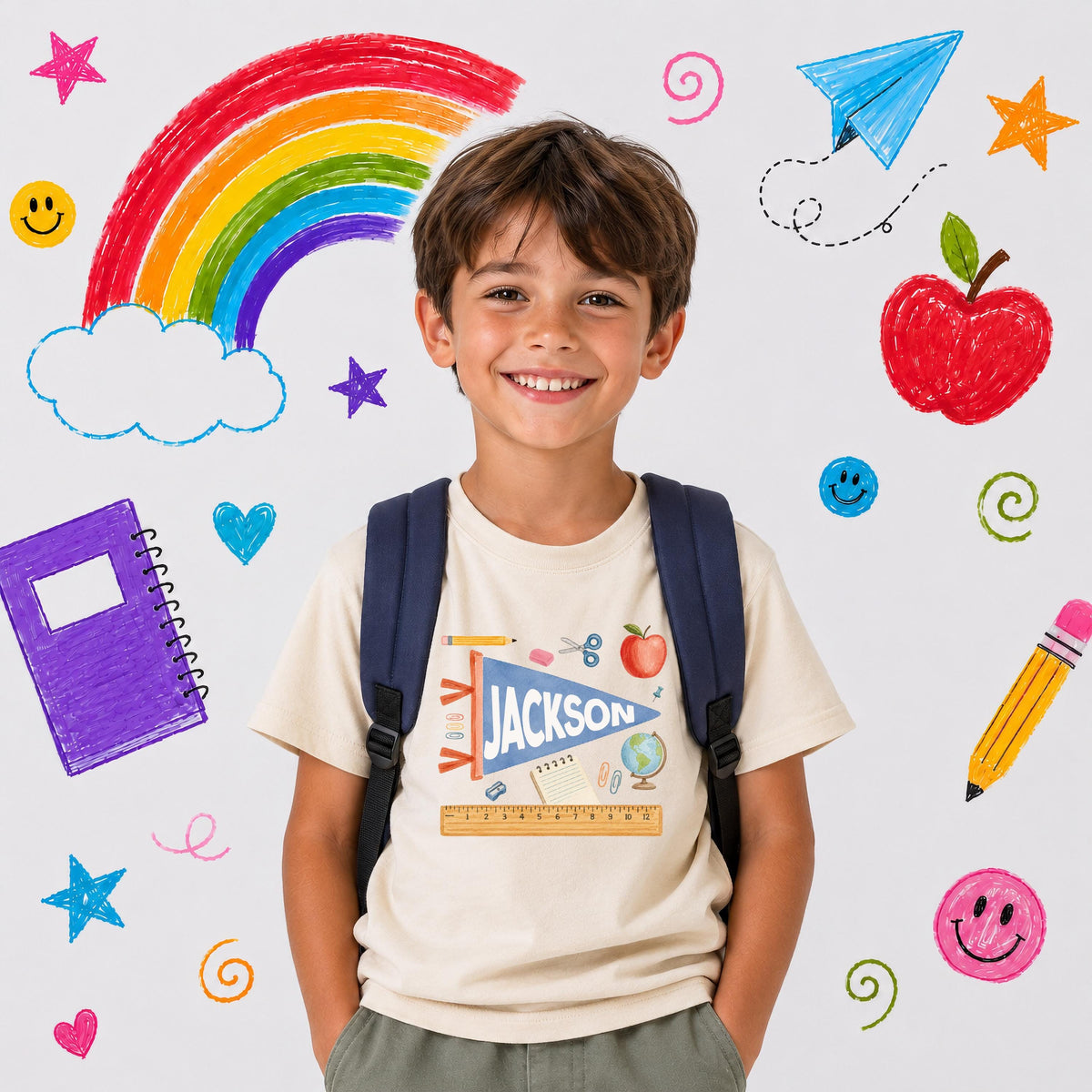 Custom First Day of School Shirt, Back to School Flag Name Tee, Kids School Gift Shirts