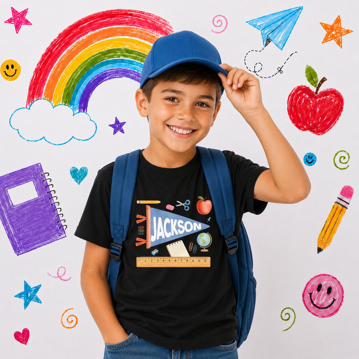 Custom First Day of School Shirt, Back to School Flag Name Tee, Kids School Gift Shirts