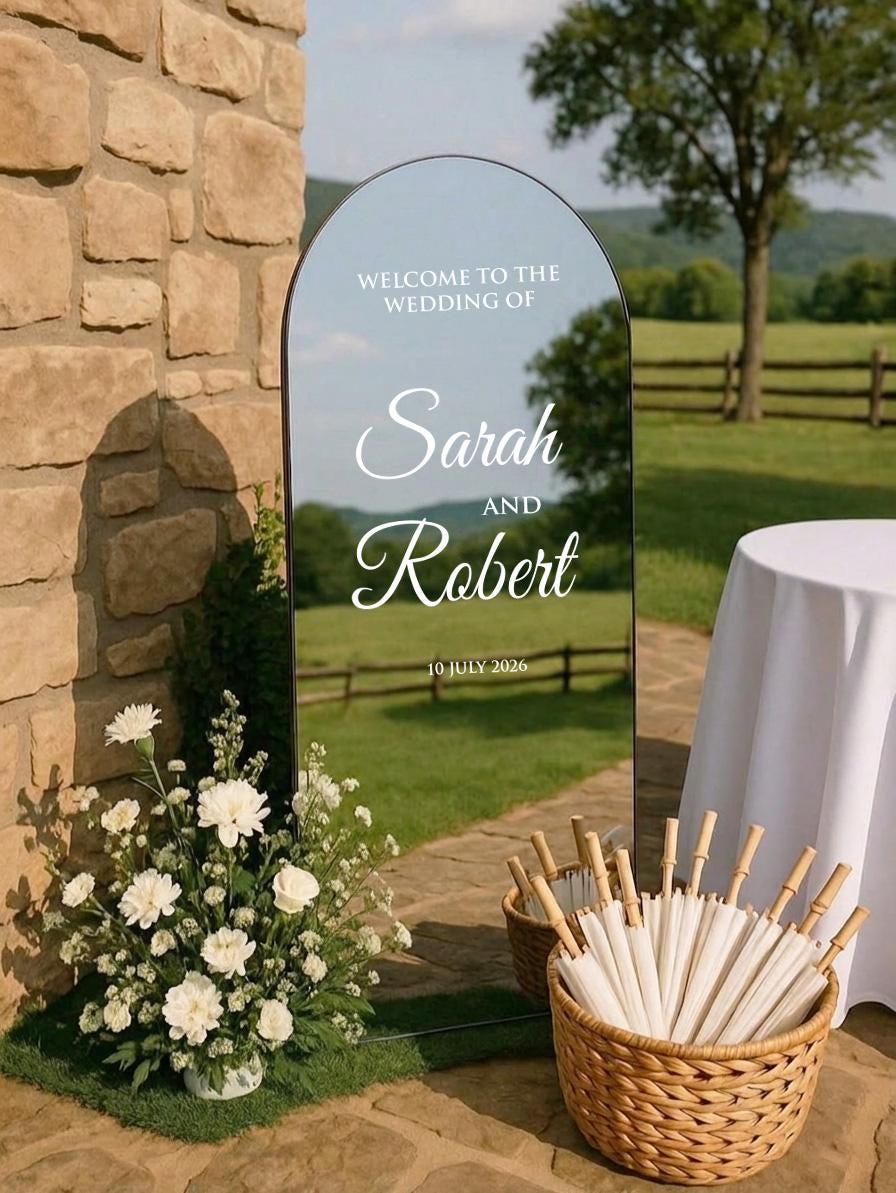 Custom Wedding Mirror Decal, Personalized Vinyl Welcome Sign Sticker