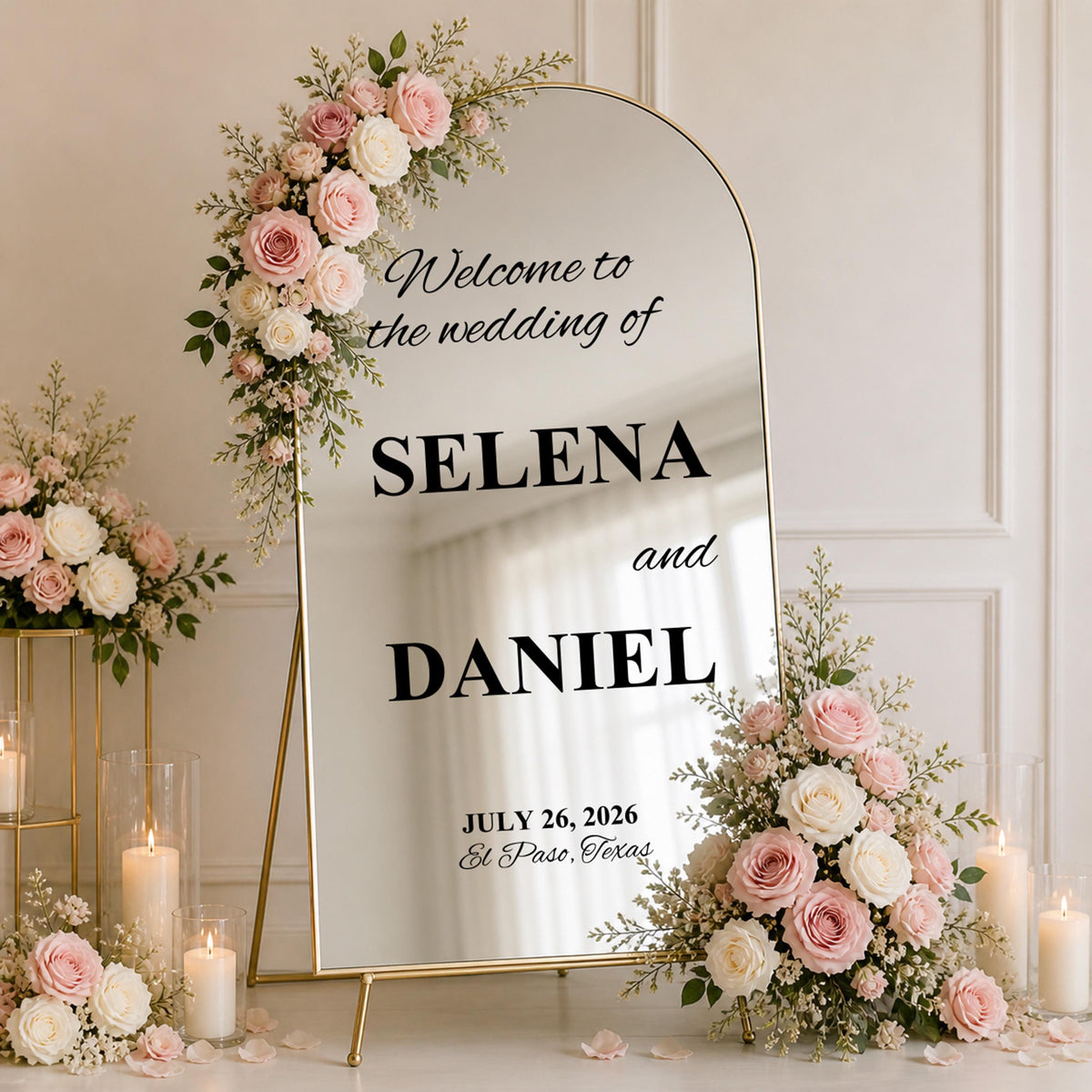 Personalized Wedding Mirror Decal, Custom Vinyl Reception Sign Decor