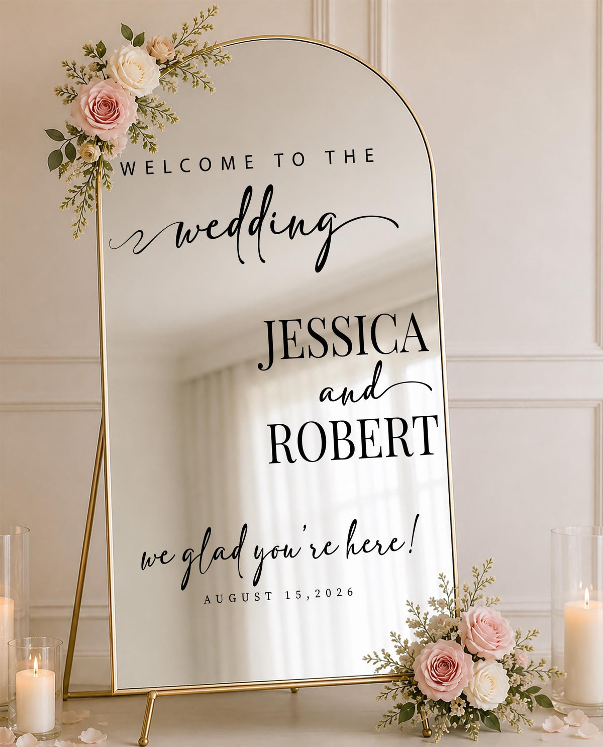 Custom Wedding Mirror Decal, Personalized Engagement Welcome Sign, White Vinyl Decor
