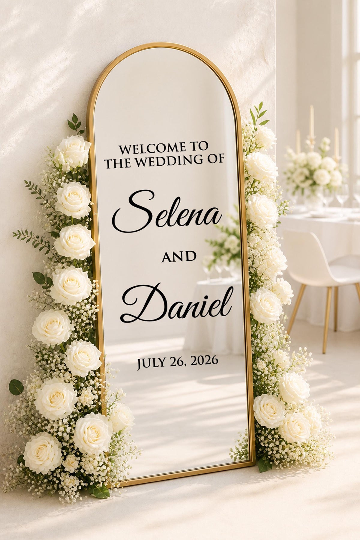 Personalized Wedding Mirror Decal, Custom Vinyl Reception Sign Decor
