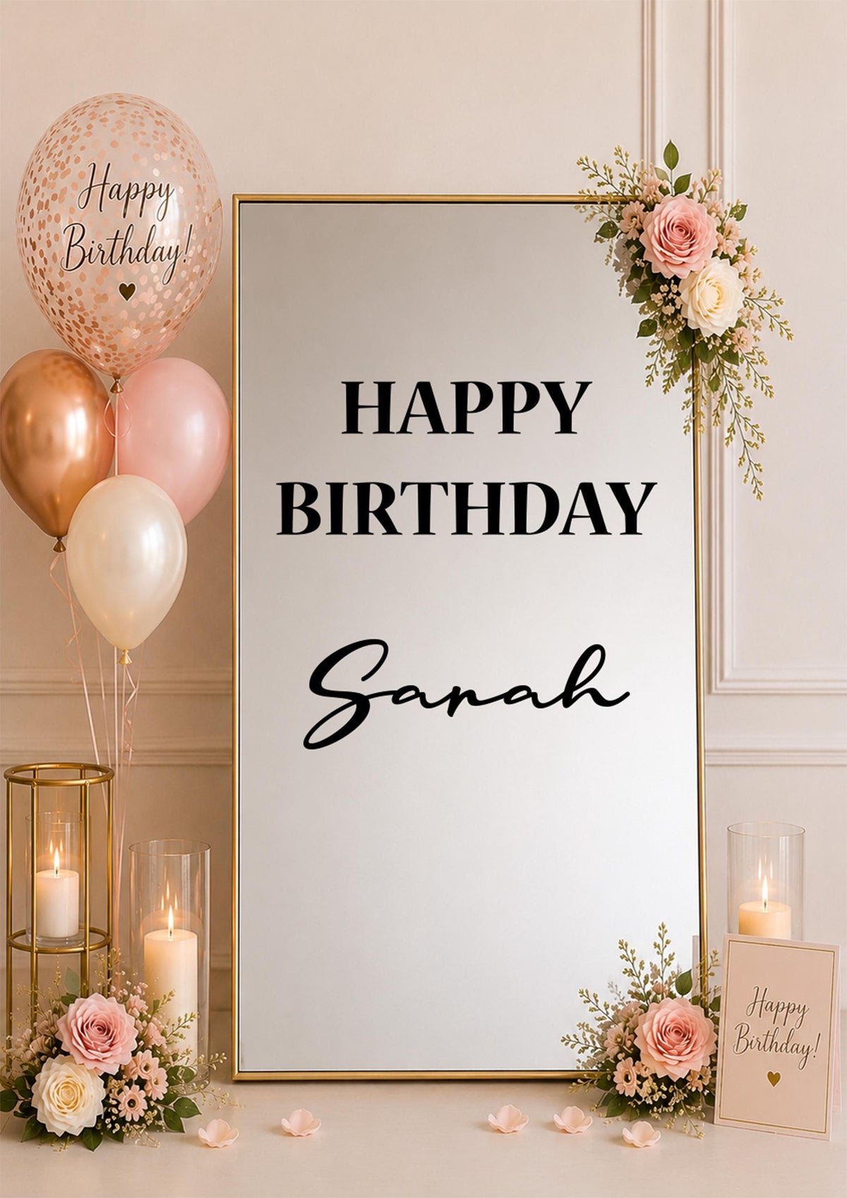 Personalized Birthday Mirror Decal, Custom Name Vinyl Sticker, Elegant Party Decor