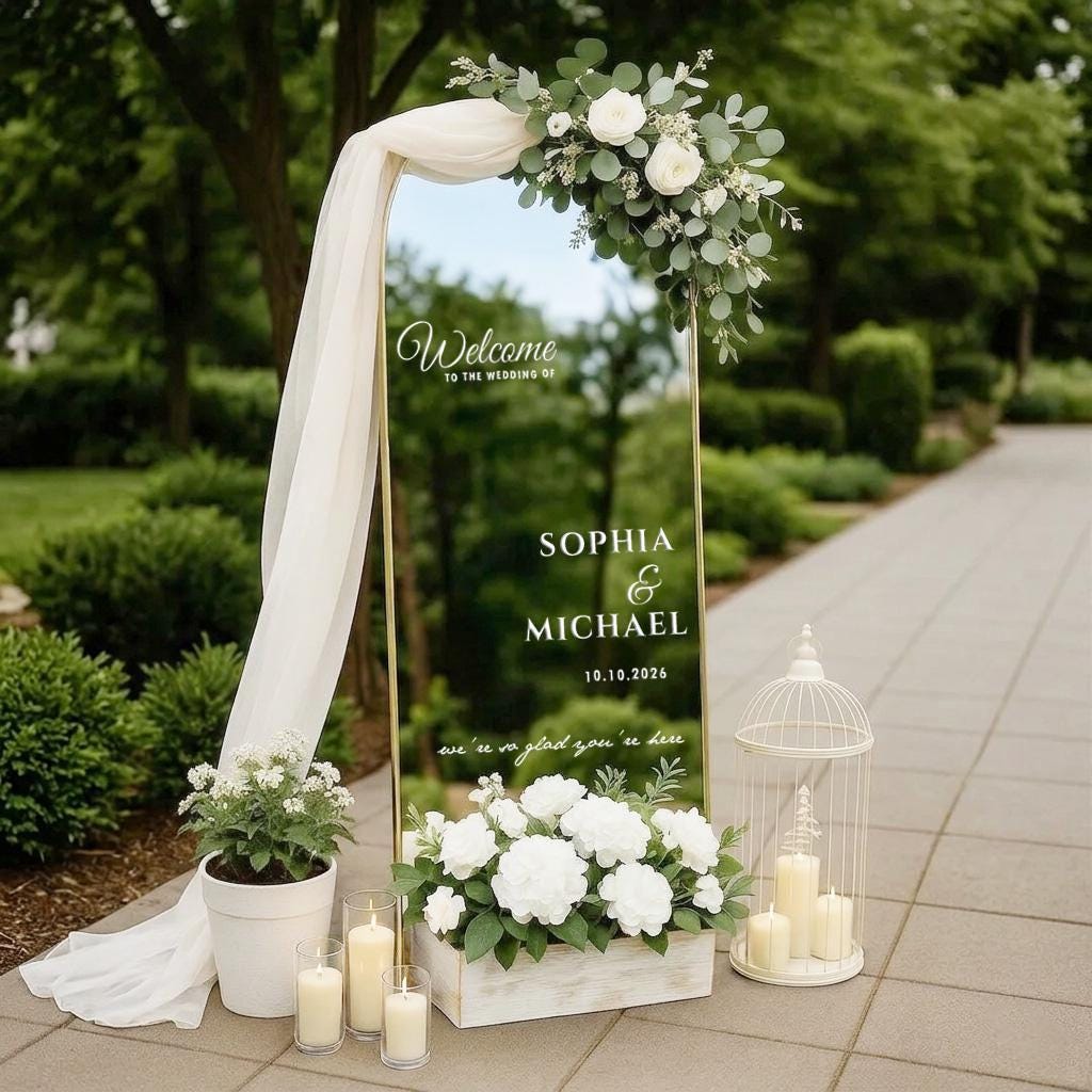 Custom Wedding Mirror Decal, Personalized Vinyl Welcome Sign Sticker