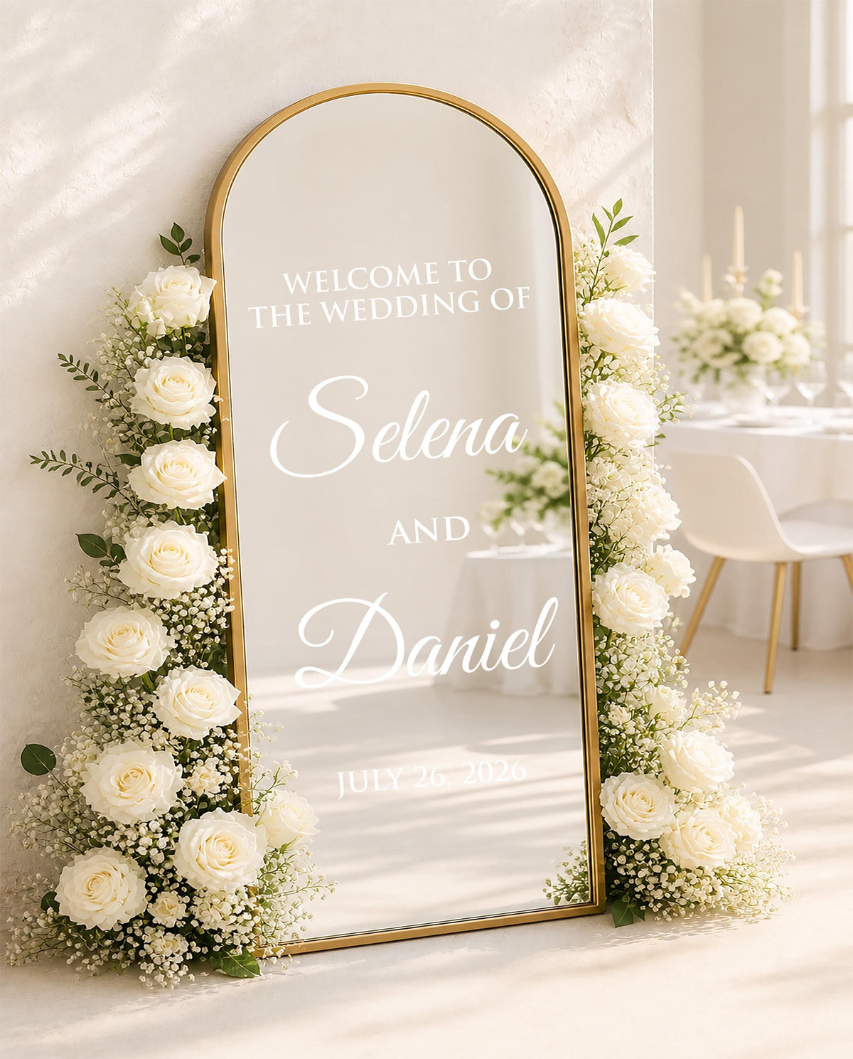 Personalized Wedding Mirror Decal, Custom Vinyl Reception Sign Decor