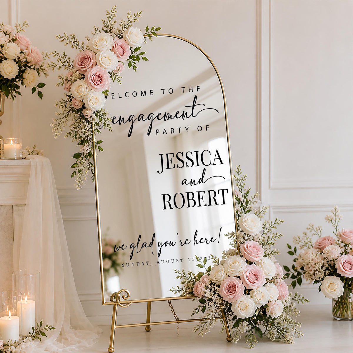 Custom Wedding Mirror Decal, Personalized Engagement Welcome Sign, White Vinyl Decor