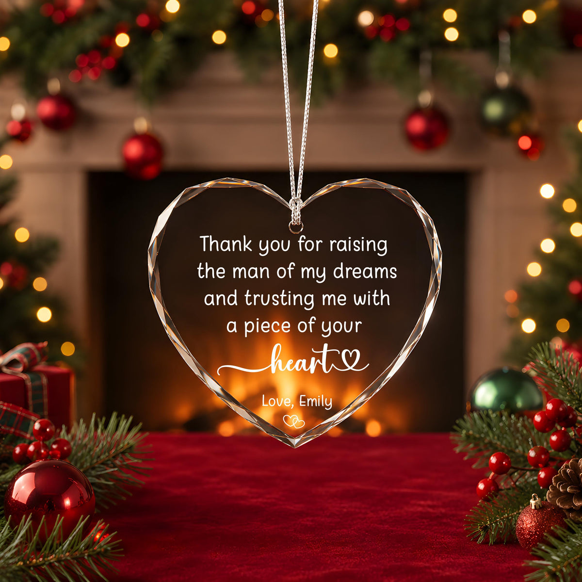 Custom Crystal Glass Ornament, Round or Heart Shape, Mother in Law Gift