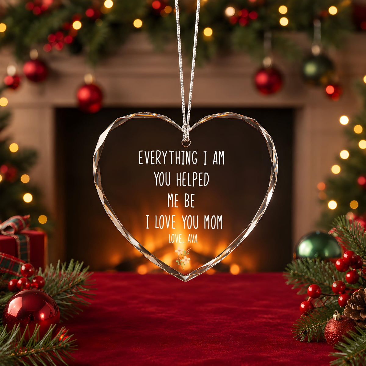 Personalized Crystal Glass Ornament (Round or Heart), Mom Keepsake, Christmas Gift