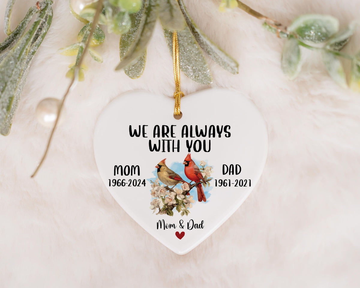 Personalized We Are Always With You Ornament, Red Cardinals Ceramic Heart Keepsake