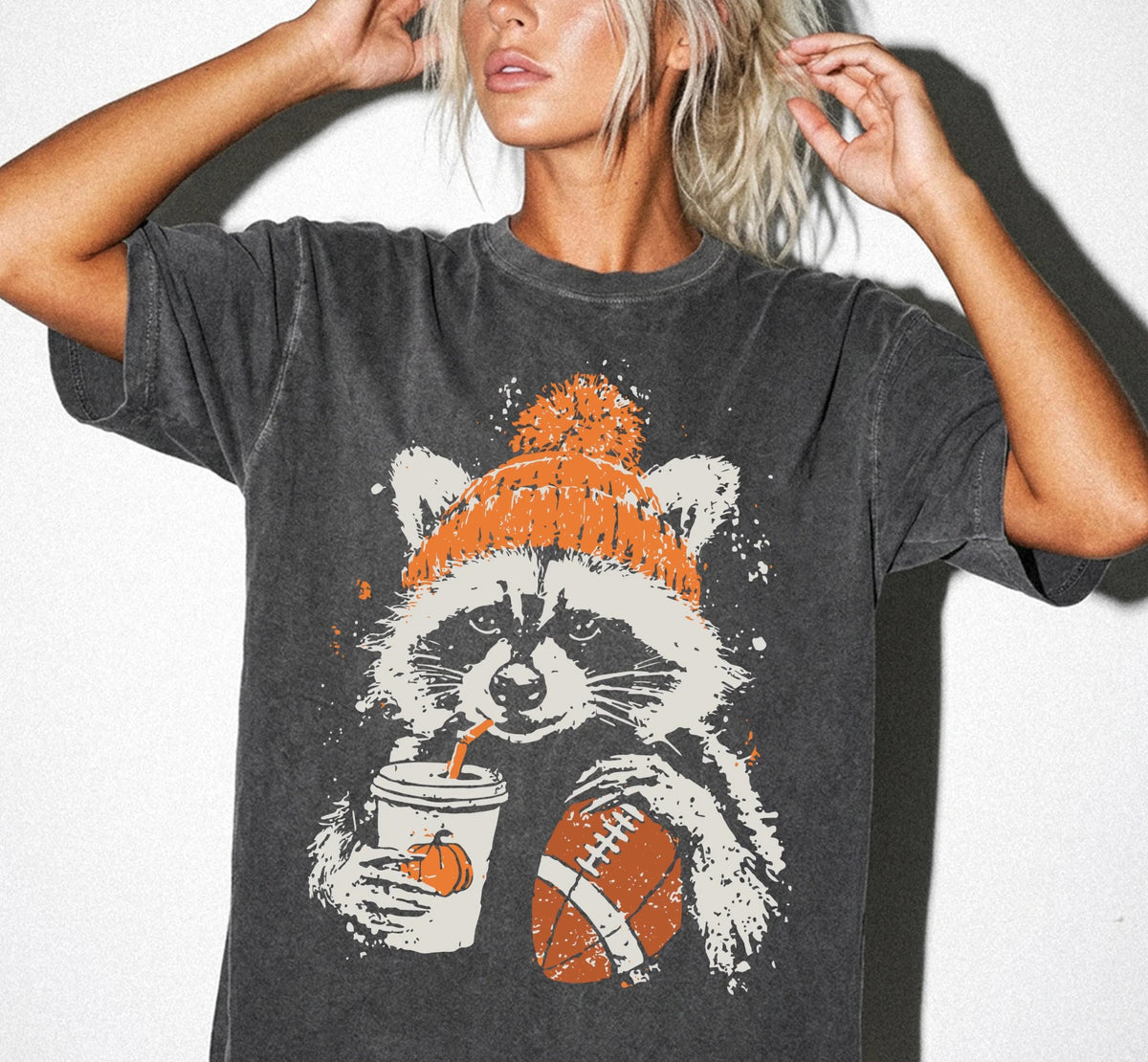 Fall Football Comfort Colors® Shirt, Autumn Raccoon Tee, Football Lover Fall Season Gift