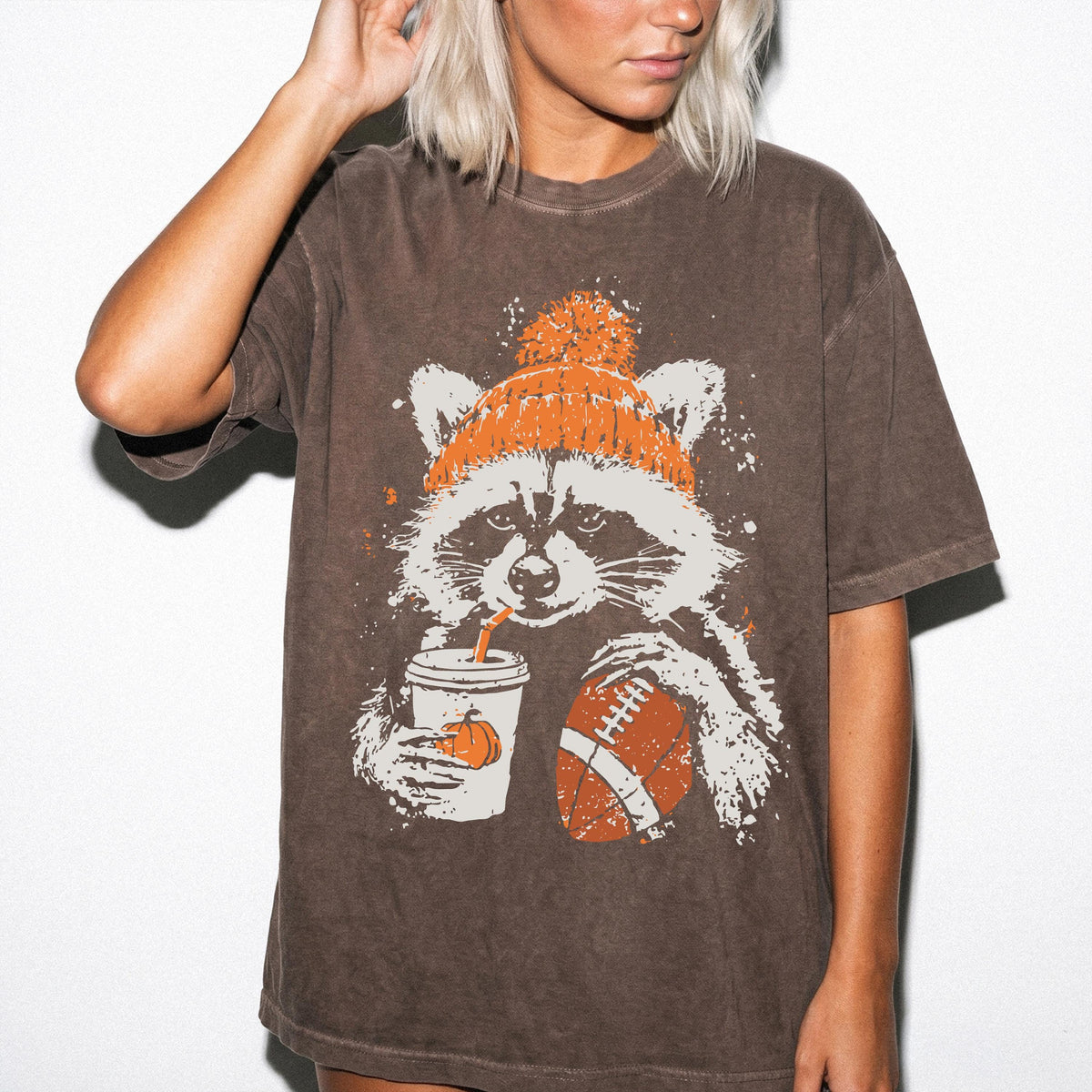 Fall Football Comfort Colors® Shirt, Autumn Raccoon Tee, Football Lover Fall Season Gift