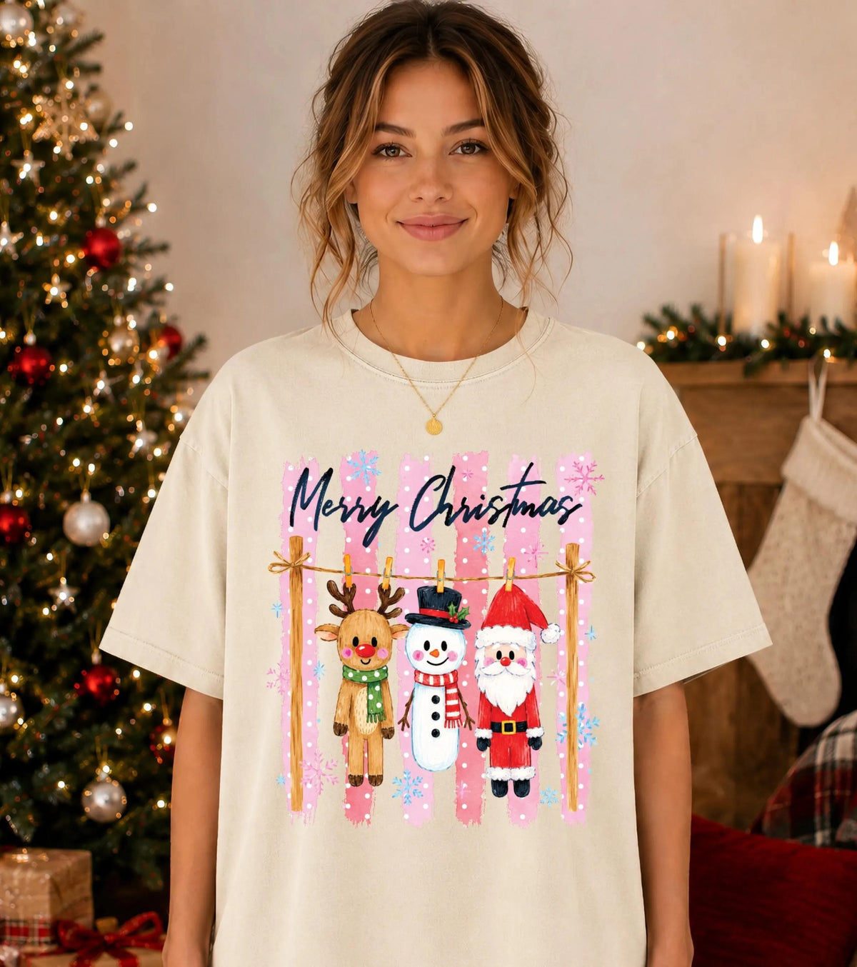 Striped Merry Christmas Comfort Colors® Shirt, Santa Xmas Season Tee, Snowman Holiday Gift