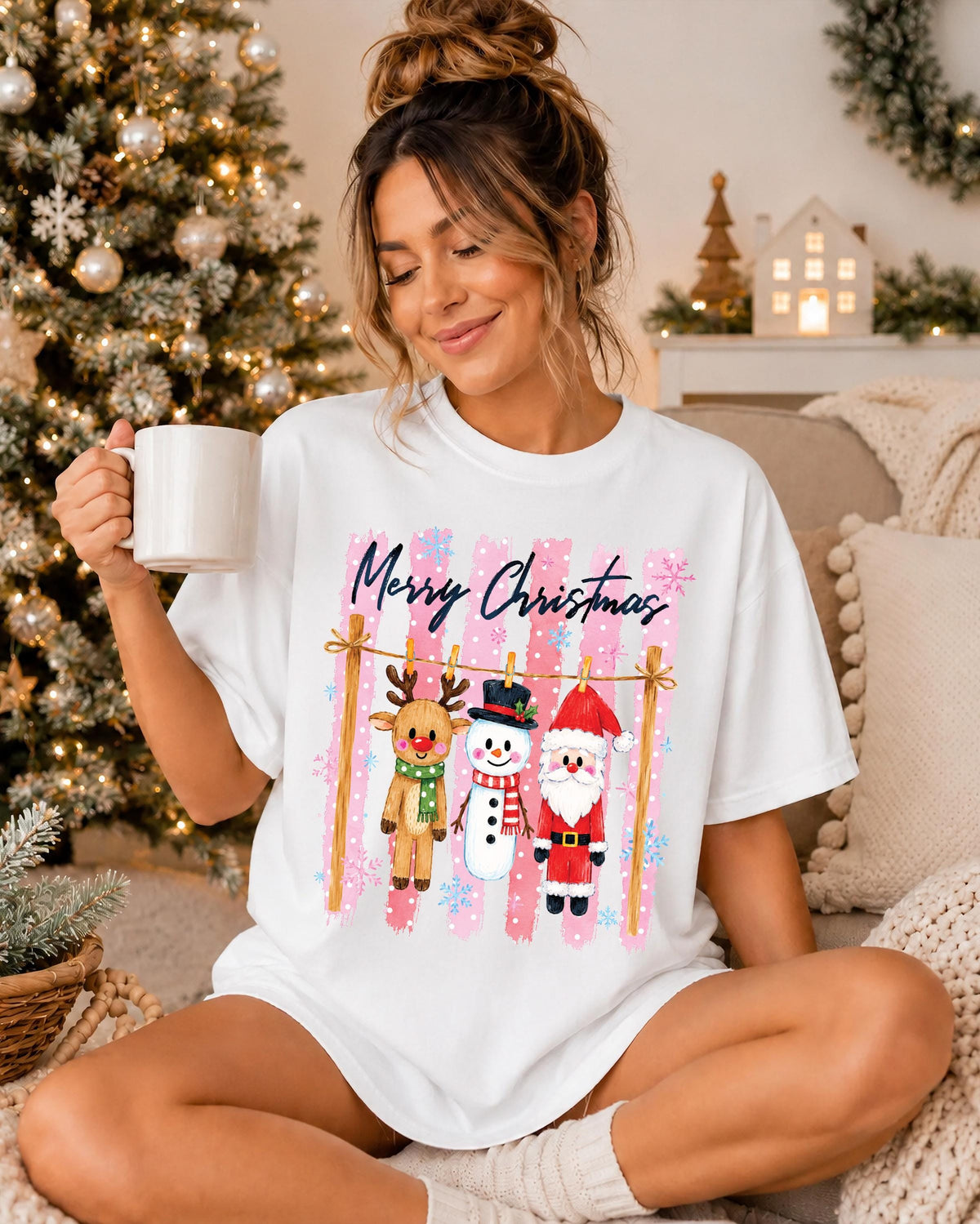 Striped Merry Christmas Comfort Colors® Shirt, Santa Xmas Season Tee, Snowman Holiday Gift