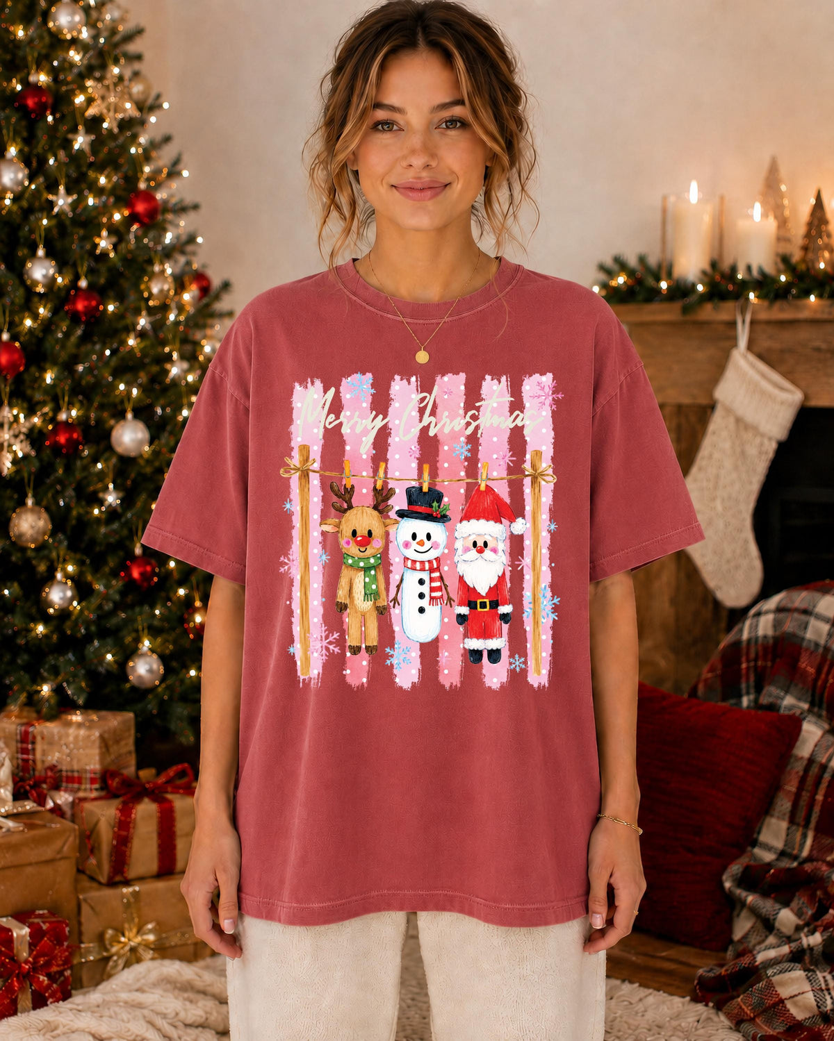 Striped Merry Christmas Comfort Colors® Shirt, Santa Xmas Season Tee, Snowman Holiday Gift