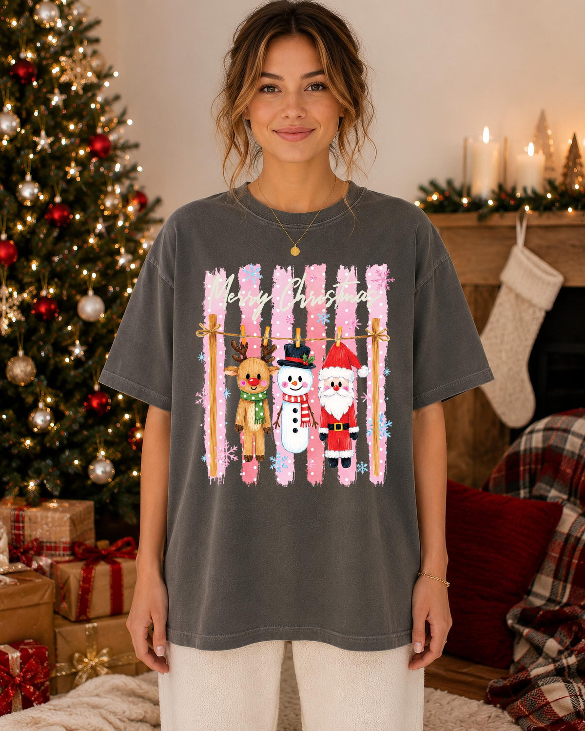 Striped Merry Christmas Comfort Colors® Shirt, Santa Xmas Season Tee, Snowman Holiday Gift