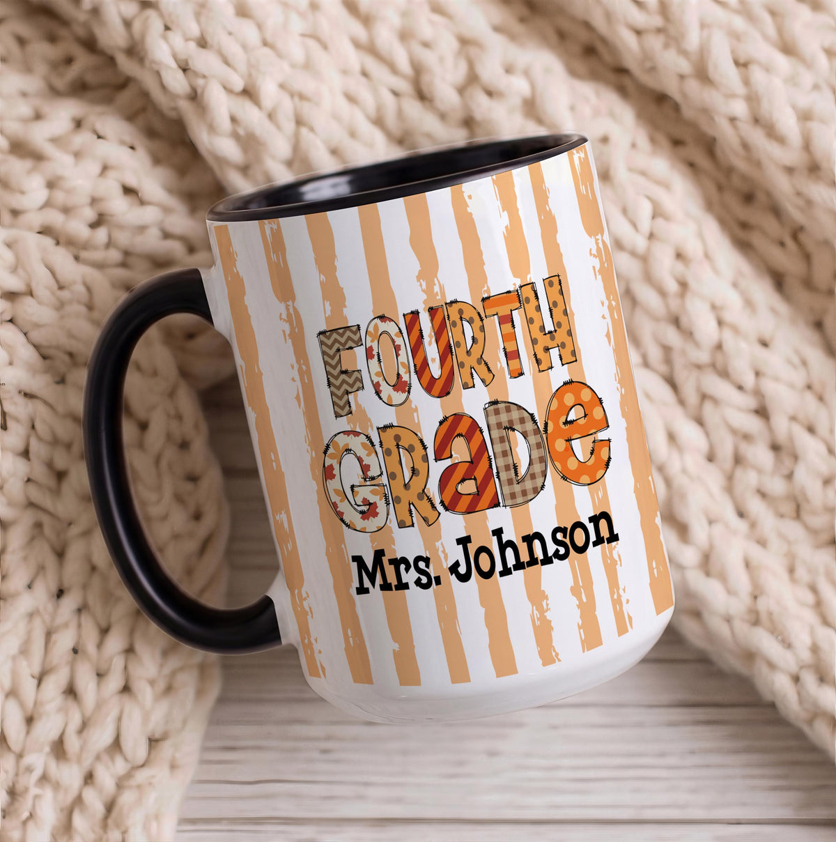 Personalized Striped Teacher Mug, Pre-K Grade Back To School Gift, Ceramic Tea Cup