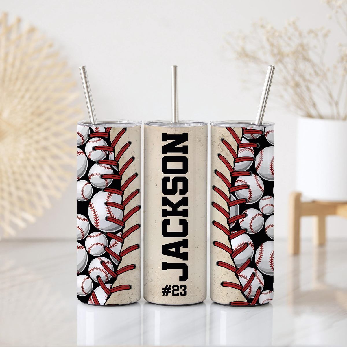 Custom Name Baseball Tumbler with Straw