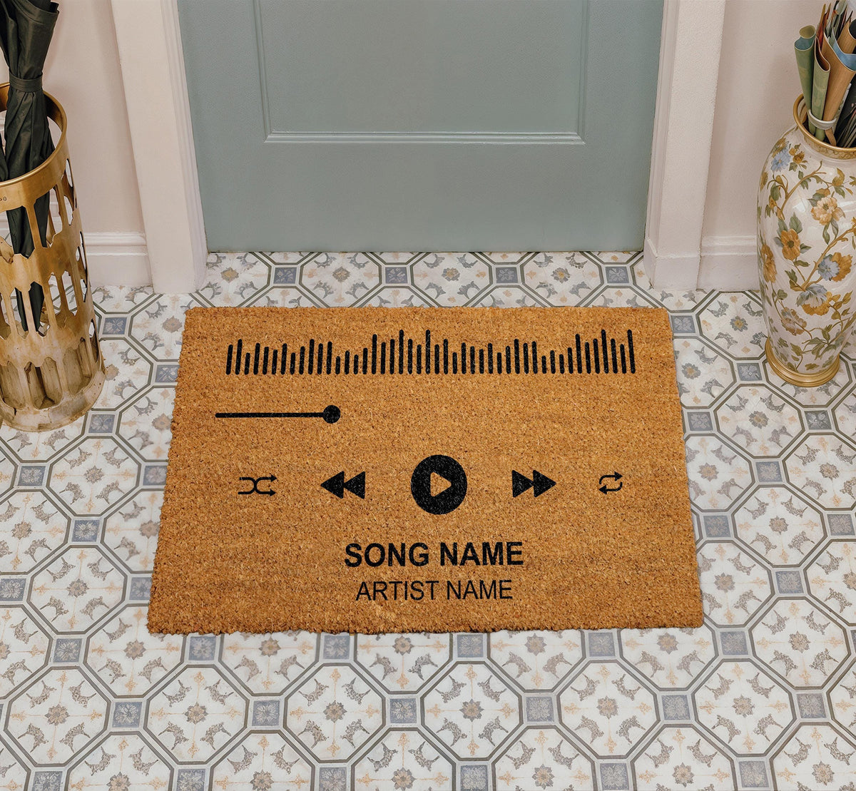 Custom Music Player Doormat, Personalized Song & Artist Name Welcome Mat