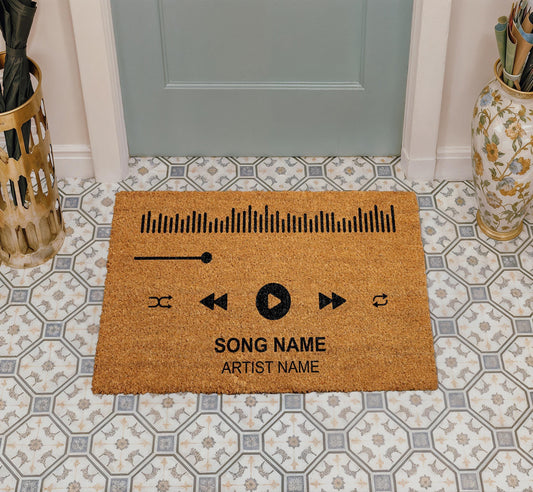 Custom Music Player Doormat, Personalized Song & Artist Name Welcome Mat