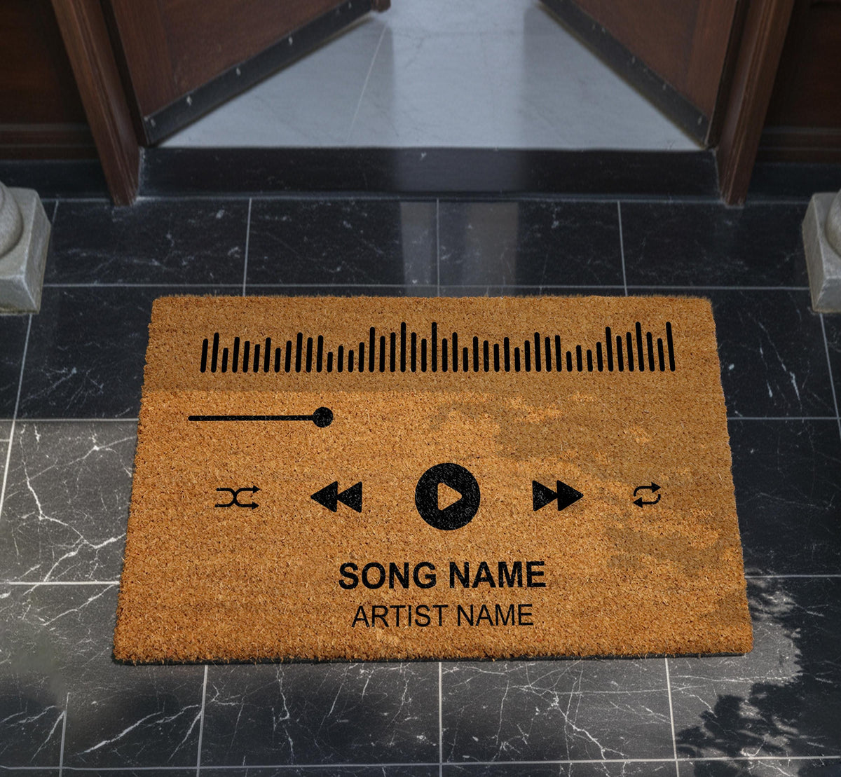 Custom Music Player Doormat, Personalized Song & Artist Name Welcome Mat