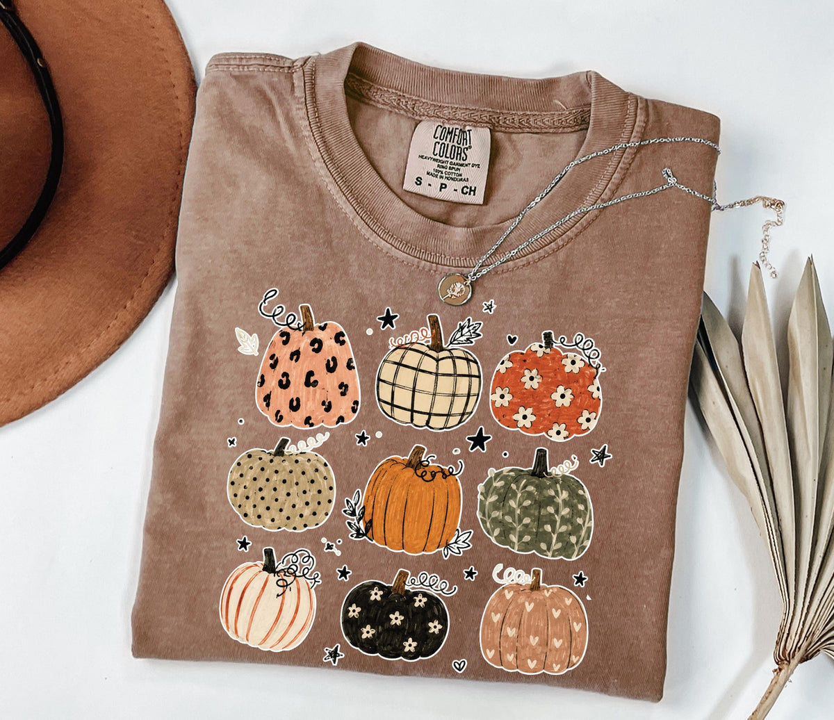 Pumpkins Comfort Colors® Shirt, Autumn Season Tee, Floral Pumpkin Season Crewneck