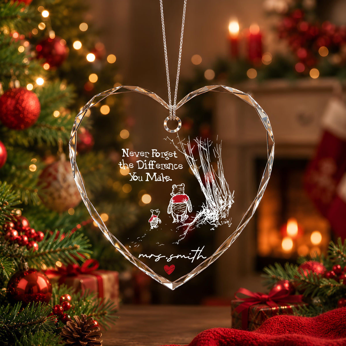 Personalized Crystal Glass Ornament, Round or Heart Shape, Thank You Gift Keepsake