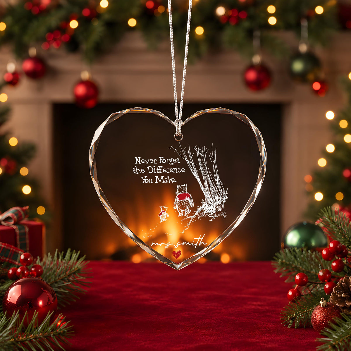 Personalized Crystal Glass Ornament, Round or Heart Shape, Thank You Gift Keepsake